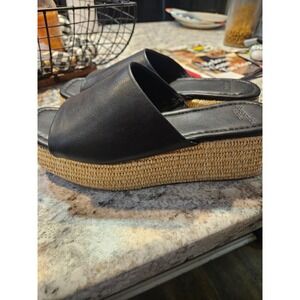 Abercrombie & Fitch Womns Black Raffia Platform Wedge  Sandals Size 7.5 Ky Derby